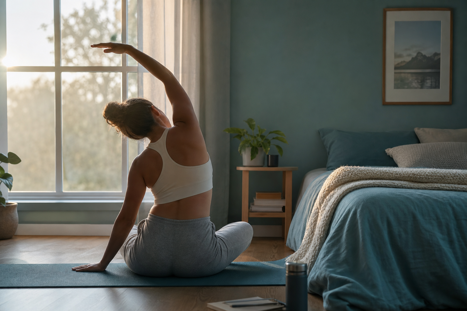 Flexibleboostbac client practising a morning mini habit routine